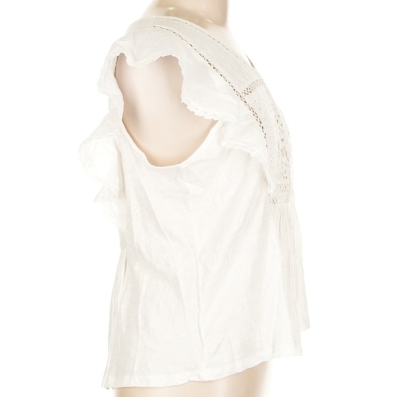 NWT LUCKY BRAND Short Flutter Sleeve Open Stitch Trim Cotton Top Size Large - Picture 4 of 6